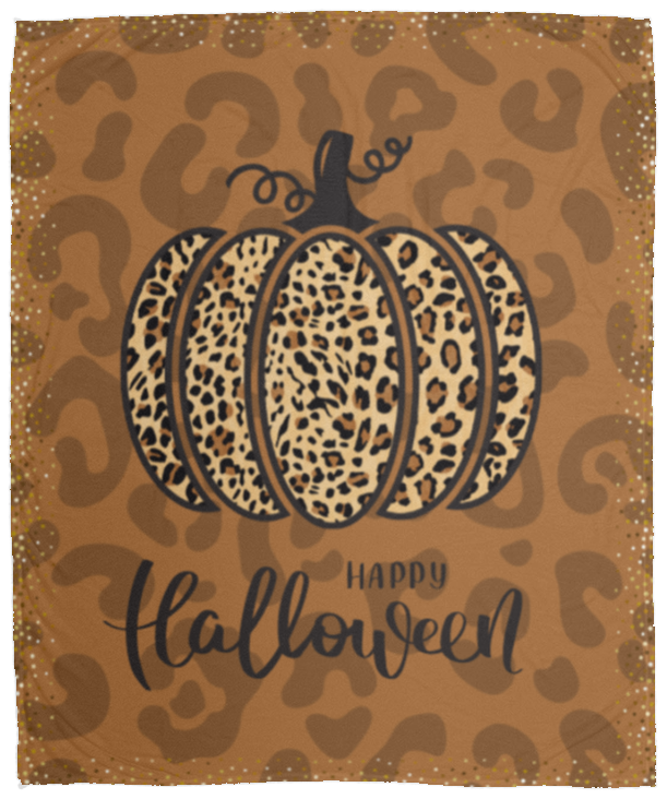 Cheetah Pumpkin Halloween Cozy Plush Fleece Blanket - 50x60