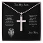 Stainless Cross Necklace w/ Ball Chain & MC - To My Son (Love Mom)