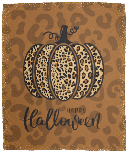 Cheetah Pumpkin Halloween Cozy Plush Fleece Blanket - 50x60