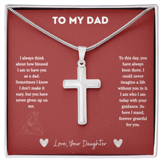 Stainless Cross Necklace - To My Dad (Love, Your Daughter)