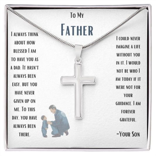 Stainless Cross Necklace W/ MC - To My Father (Your Son)